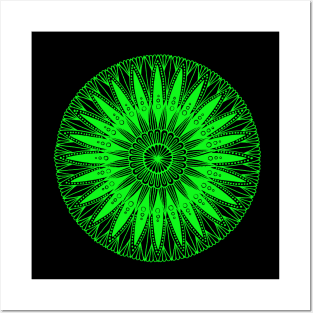 Mandala (lime green on black) Posters and Art